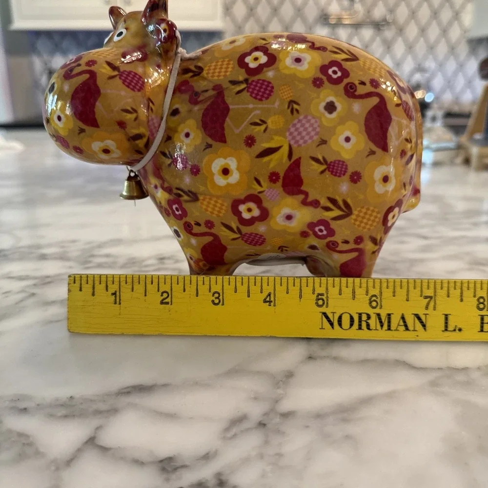 Pomme Pidou Floral Ceramic Flamingos, Red Gold Floral Colorful Cow Coin Bank